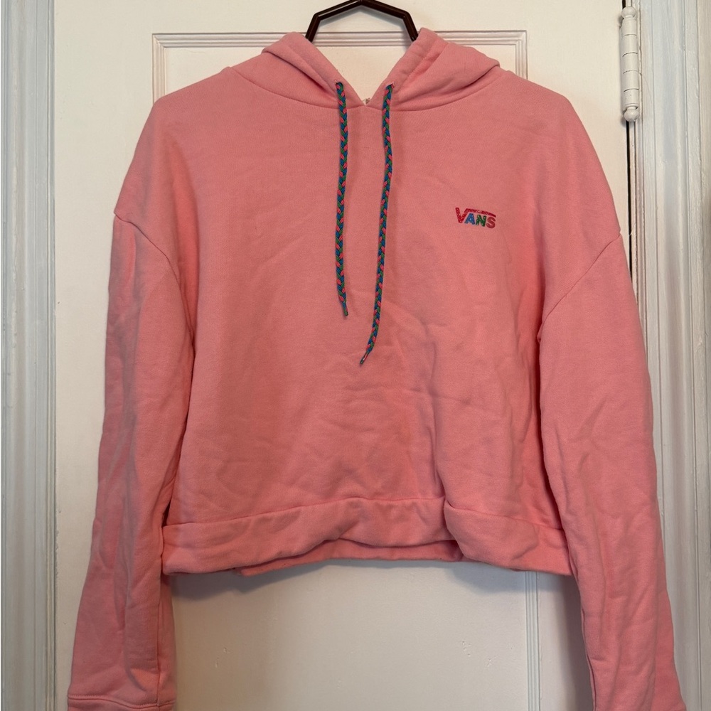 Vans Women's Cropped Pink Hoodie with Embroidered Logo